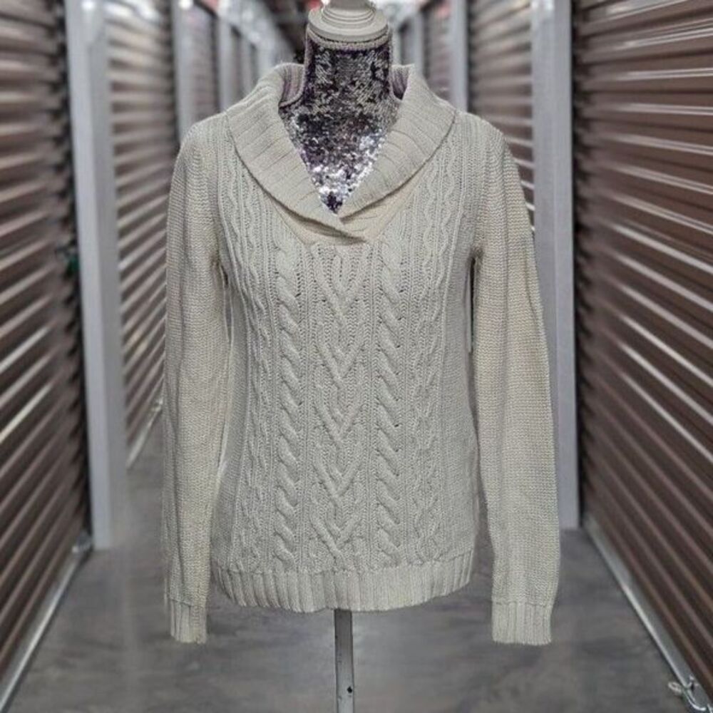 St John's Bay Cream Cable Knit‎ Cowl Neck Sweater Small Old Money Quiet Luxury